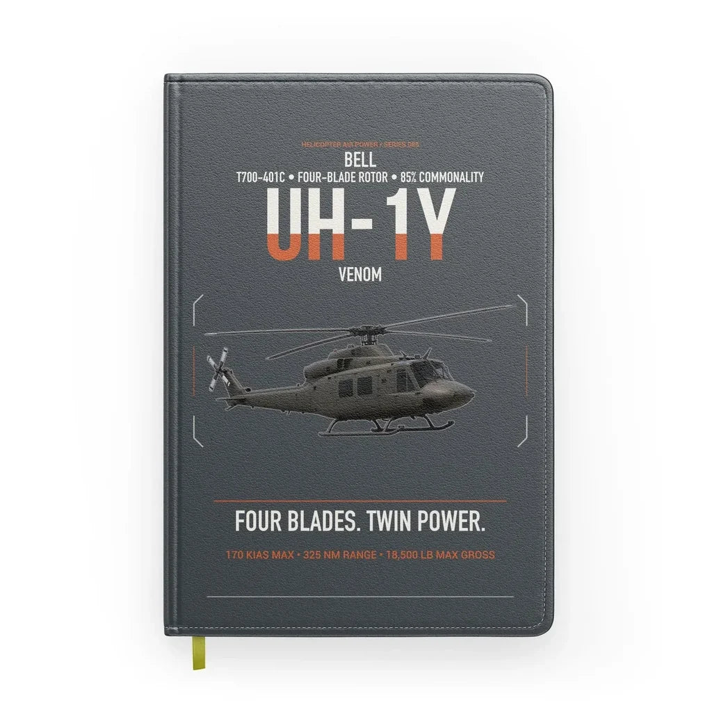 Bell UH-1Y Venom design on gray notebook