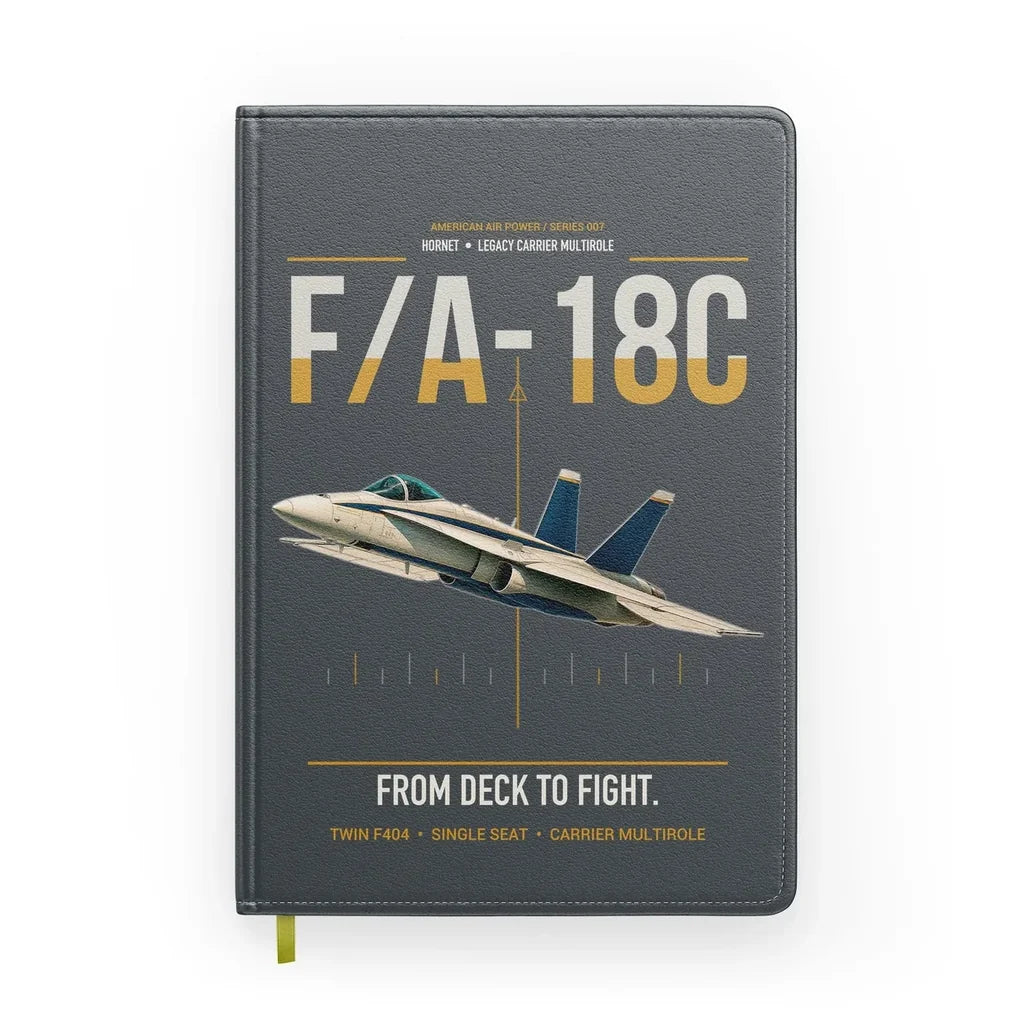 F-A-18C Hornet design on gray notebook