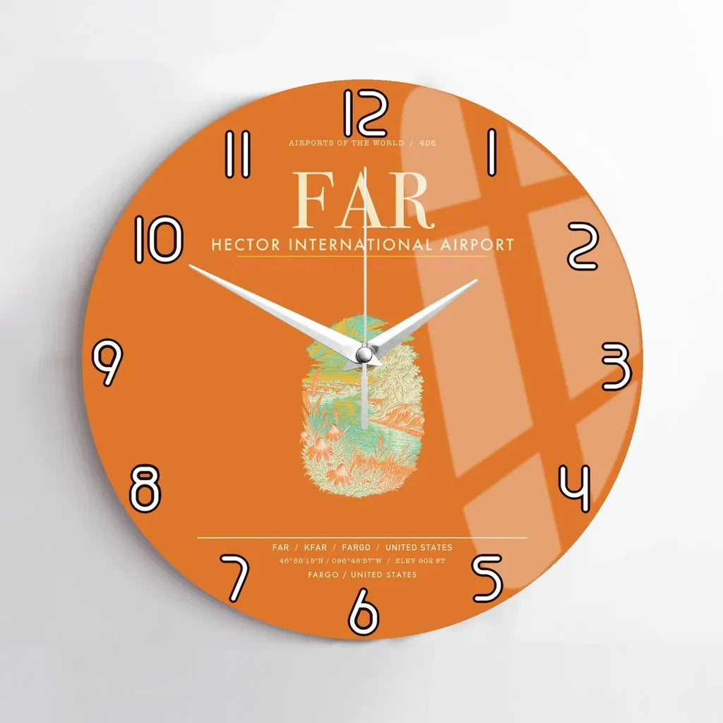 Hector International Airport (FAR) design on orange no frame wall clock
