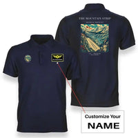 Thumbnail for VINTAGE G4196 - The Mountain Strip - Double-Side Polo T-Shirt design on navyblue+name