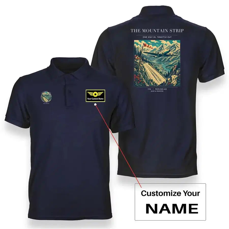 VINTAGE G4196 - The Mountain Strip - Double-Side Polo T-Shirt design on navyblue+name