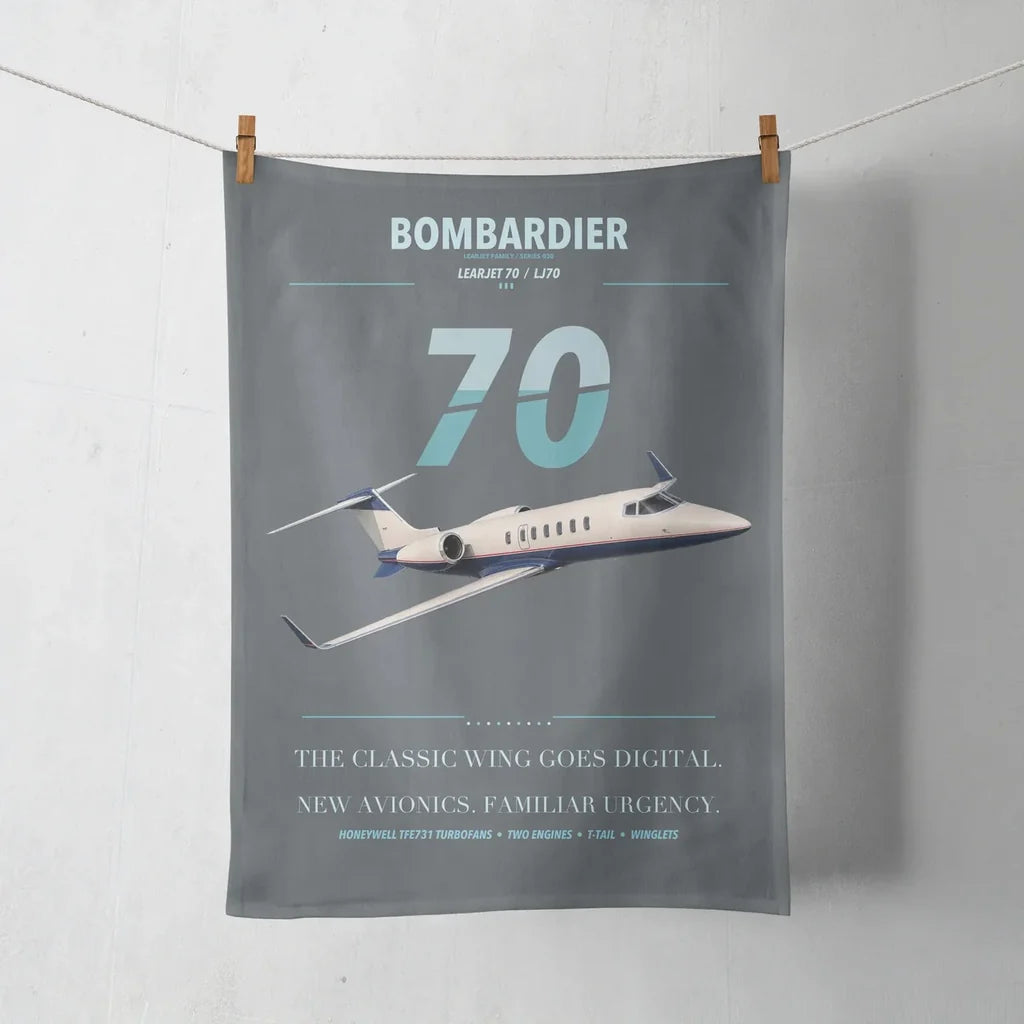 Bombardier Learjet 70 design on gray towel