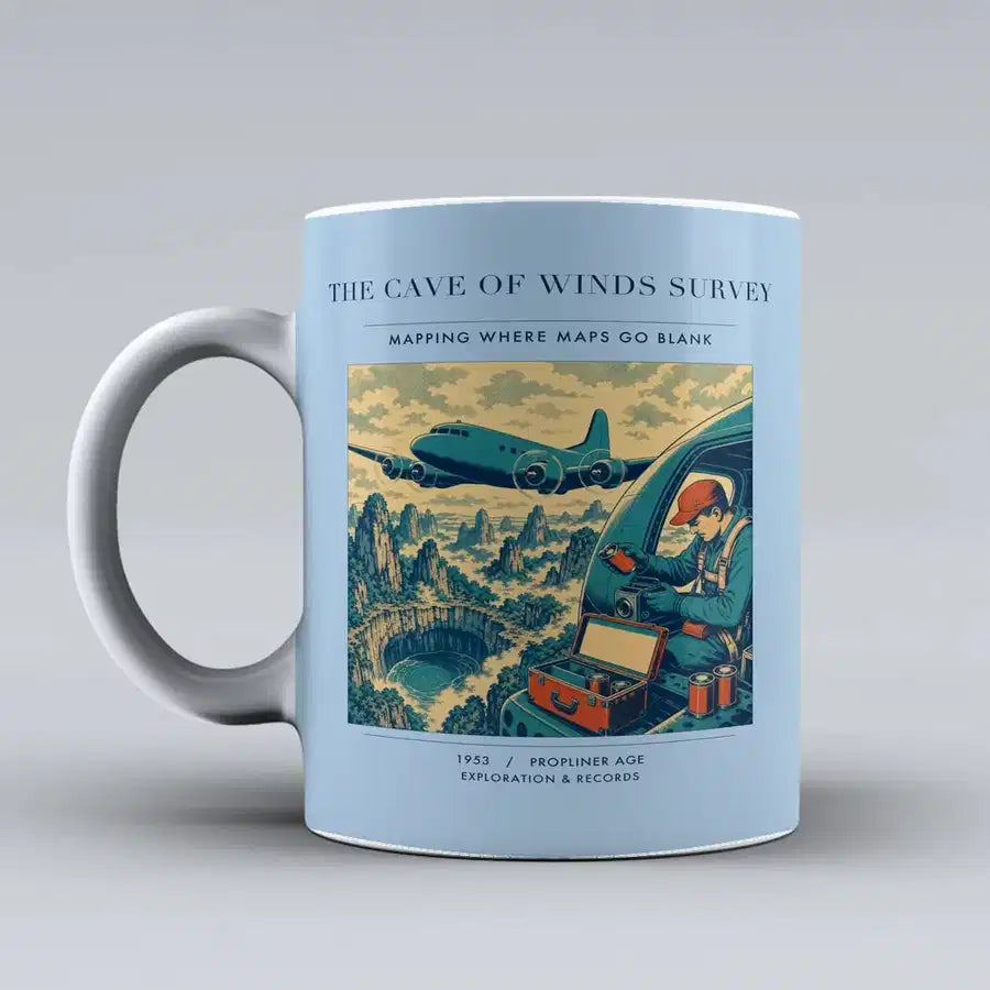 VINTAGE G4293 - The Cave Of Winds Survey - Ceramic Mug design on lightblue
