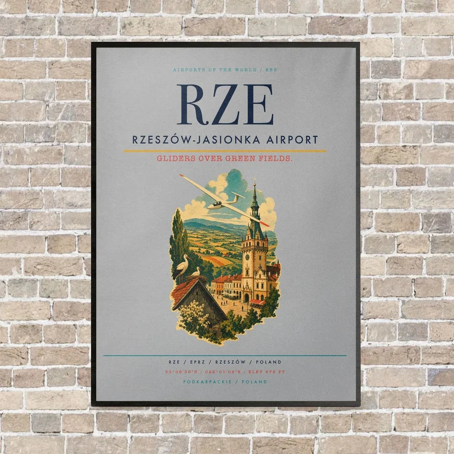 Rzeszów-Jasionka Airport RZE vertical canvas print - framed - light gray background