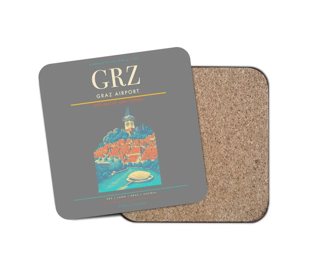 Graz Airport (GRZ) design on gray 1 piece coaster