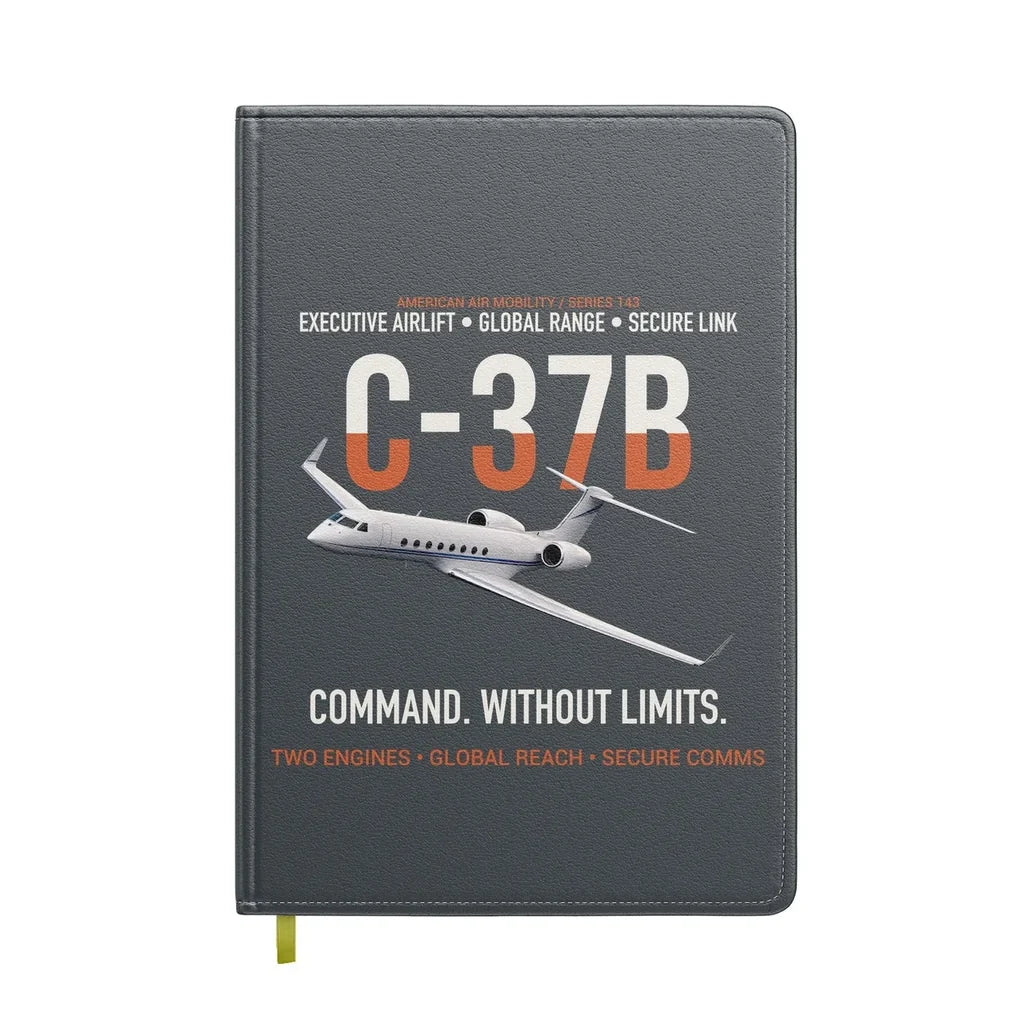 C-37B Global Command Link design on gray notebook