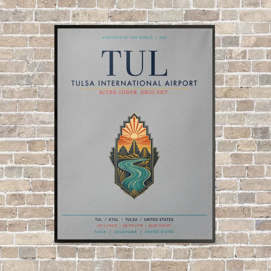 Tulsa International Airport TUL vertical canvas print - framed - light gray background