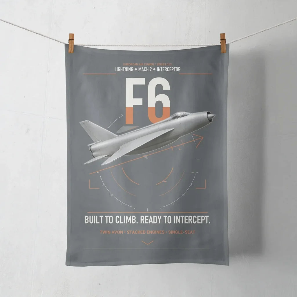 English Electric Lightning F6 design on gray towel