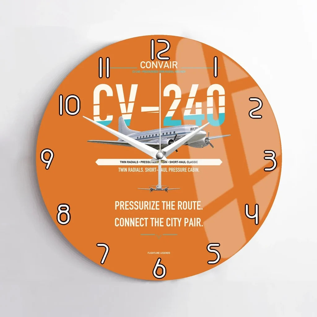 Convair CV-240 design on orange no frame wall clock