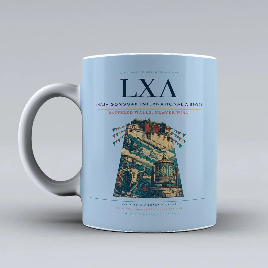 Gonggar International Airport LXA Mug design on light blue lhasa