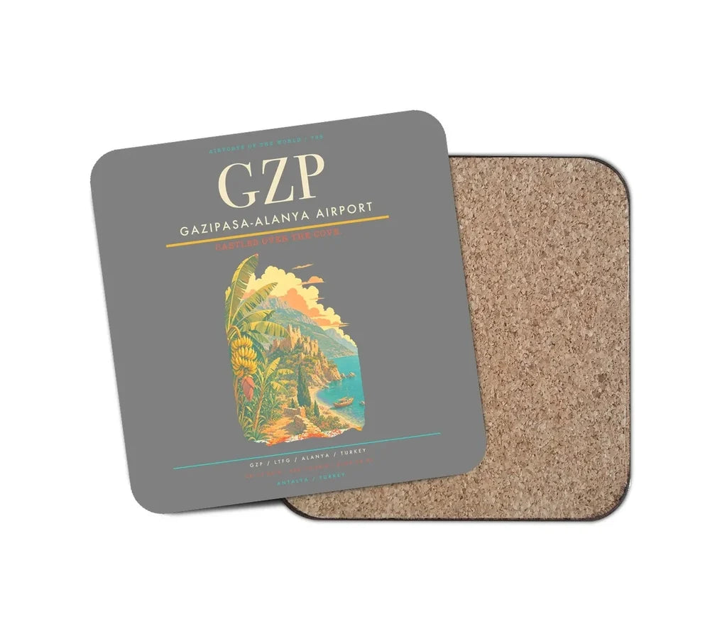 Gazipasa-Alanya Airport (GZP) design on gray 1 piece coaster