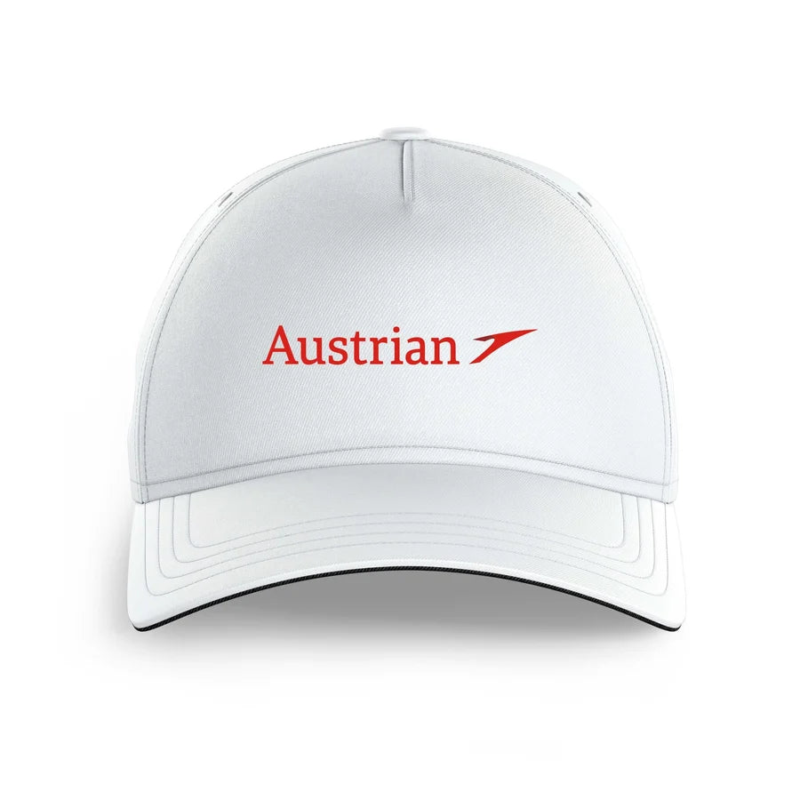 Austrian Airlines logo printed on white cap
