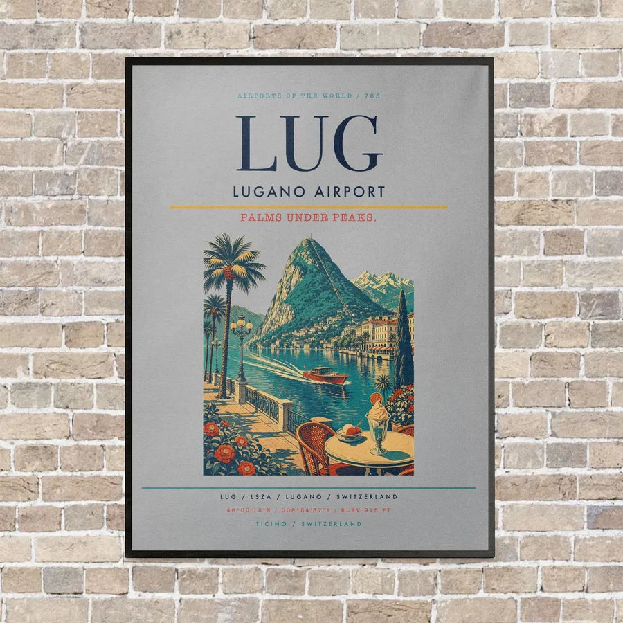Lugano Airport LUG vertical canvas print - framed - light gray background