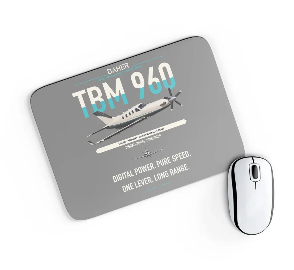 Daher TBM 960 design on gray rectangle mouse pad