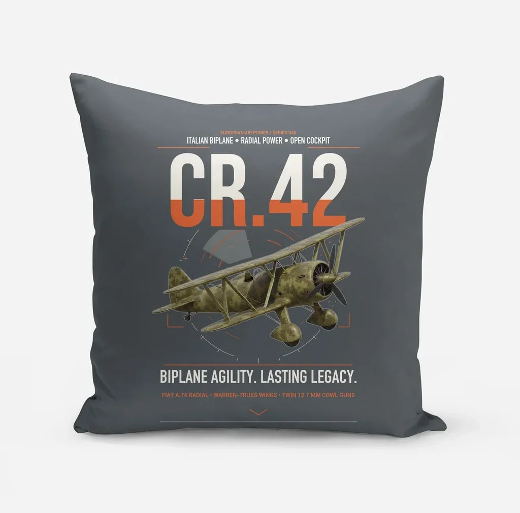 Fiat CR.42 Falco design on gray pillow