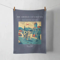 Thumbnail for VINTAGE G4456 - The Airfield Cat's Rounds - Designed Towels design on navyblue