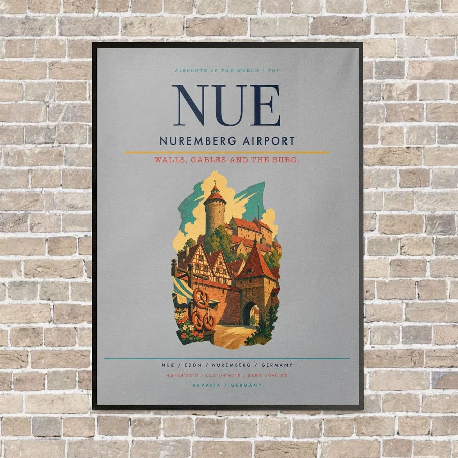 Nuremberg Airport NUE vertical canvas print - framed - light gray background