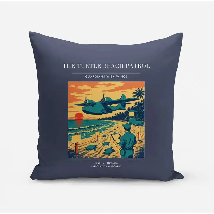 VINTAGE G4443 - The Turtle Beach Patrol - Designed Pillows design on navyblue