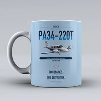 Thumbnail for Piper PA-34-220T Seneca V design on light blue ceramic mug, double-side print