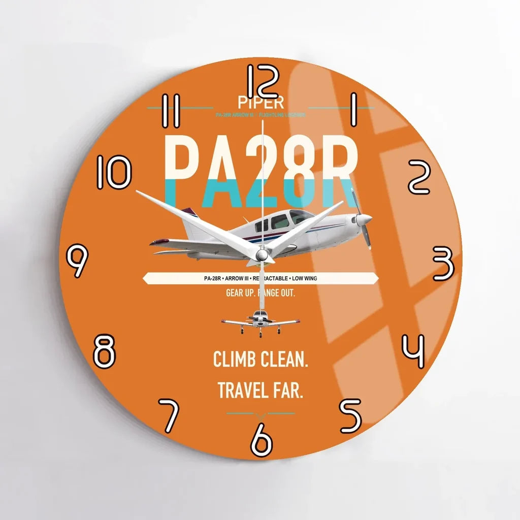 Piper PA-28R Arrow III design on orange no frame wall clock