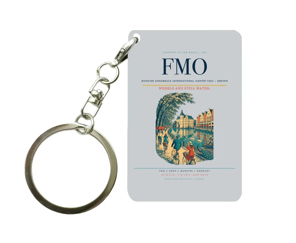 Munster Osnabruck International Airport (FMO) design on light gray key chain