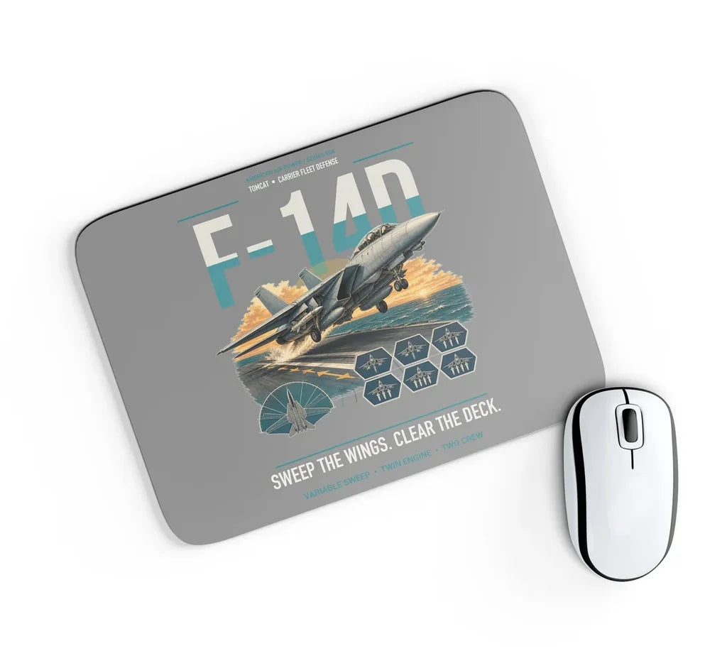 F-14D Tomcat design on gray rectangle mouse pad