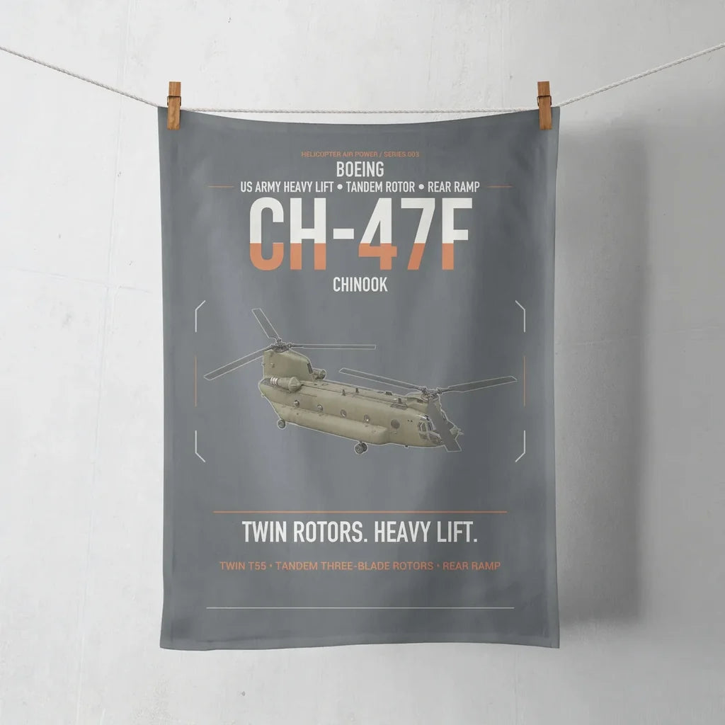 Boeing CH-47F Chinook design on gray towel