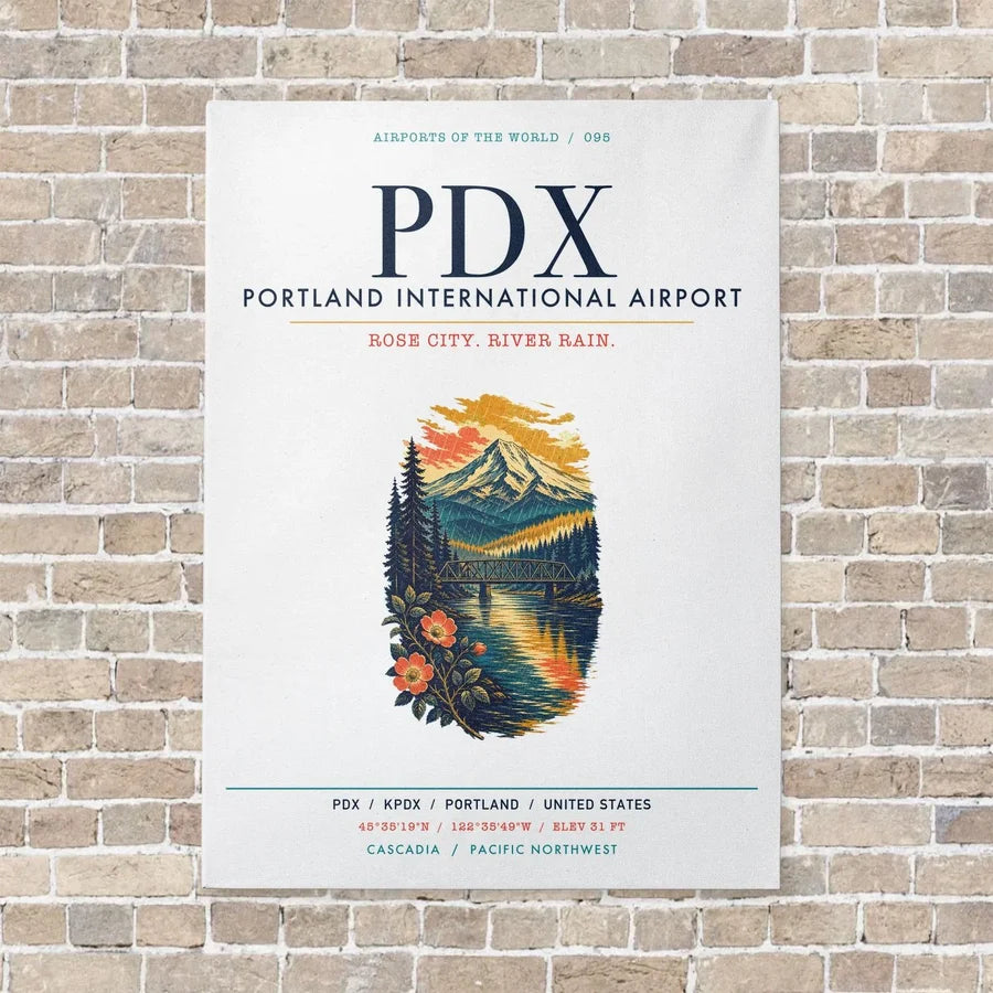 Portland International Airport PDX vertical canvas print - no frame - white background