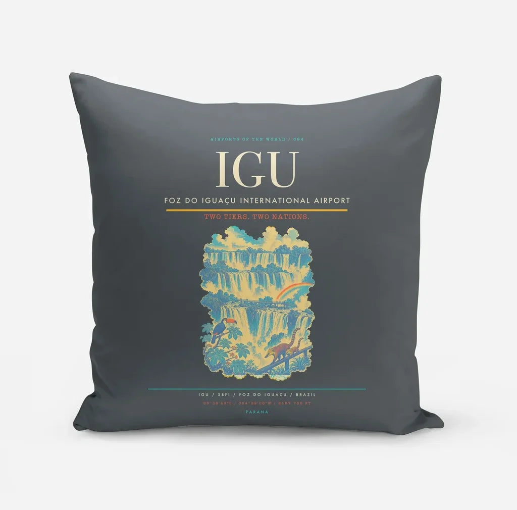 Foz do Iguaçu International Airport (IGU) design on gray pillow