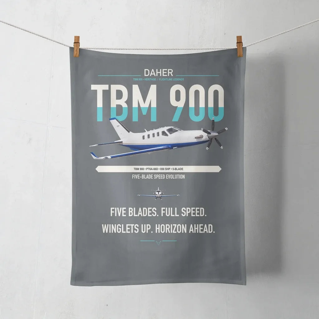 Daher TBM 900 design on gray towel