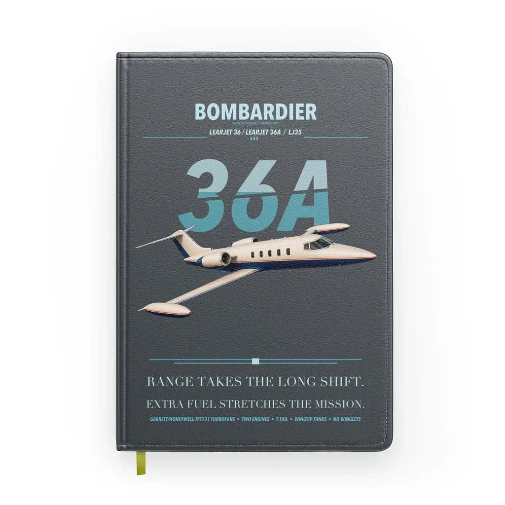 Bombardier Learjet 36A design on gray notebook