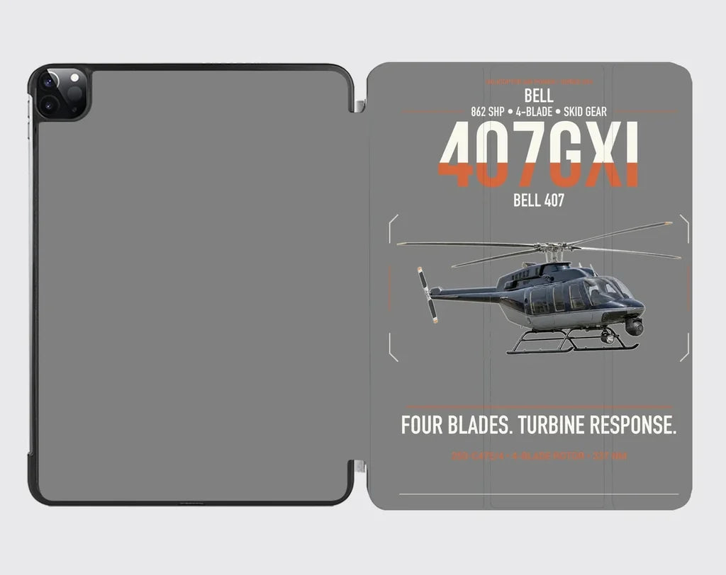 Bell 407GXi design on gray ipad tablet case