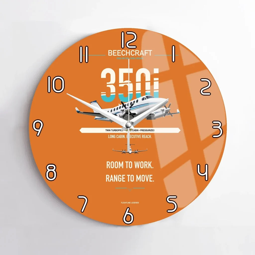 Beechcraft King Air 350i design on orange no frame wall clock