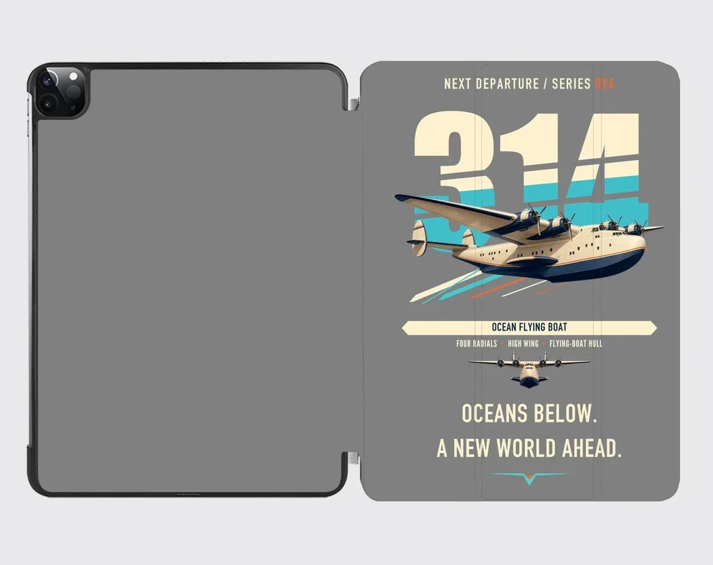 Boeing 314 Clipper design on gray ipad tablet case