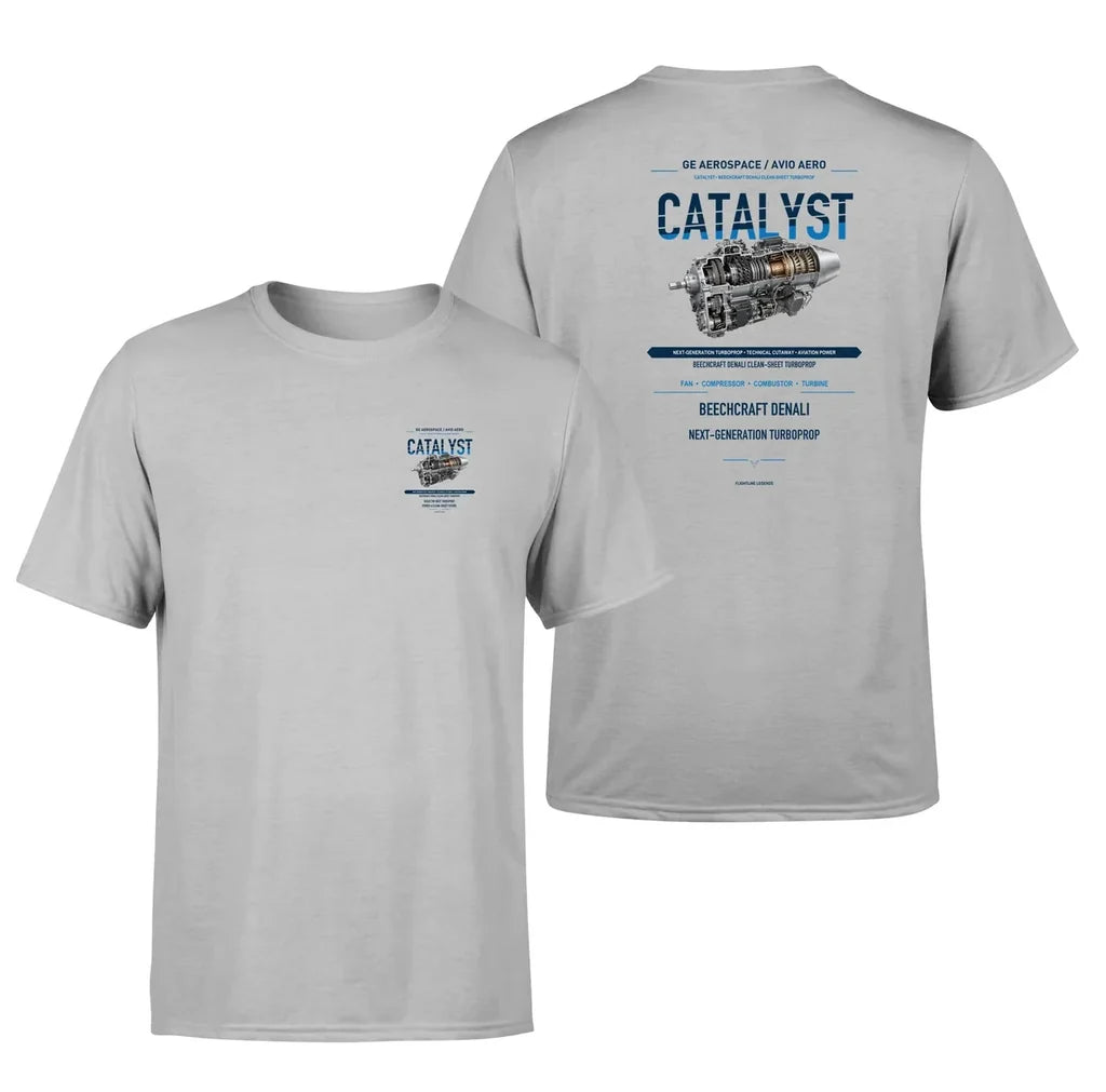 CATALYST design on light gray t shirt