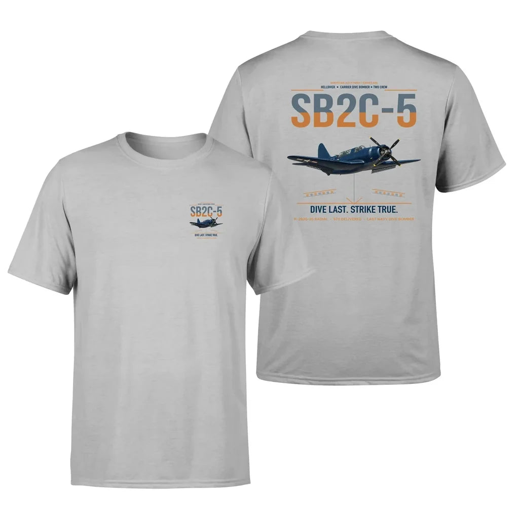 SB2C-5 Helldiver design on light gray double-side t-shirt, double-side print