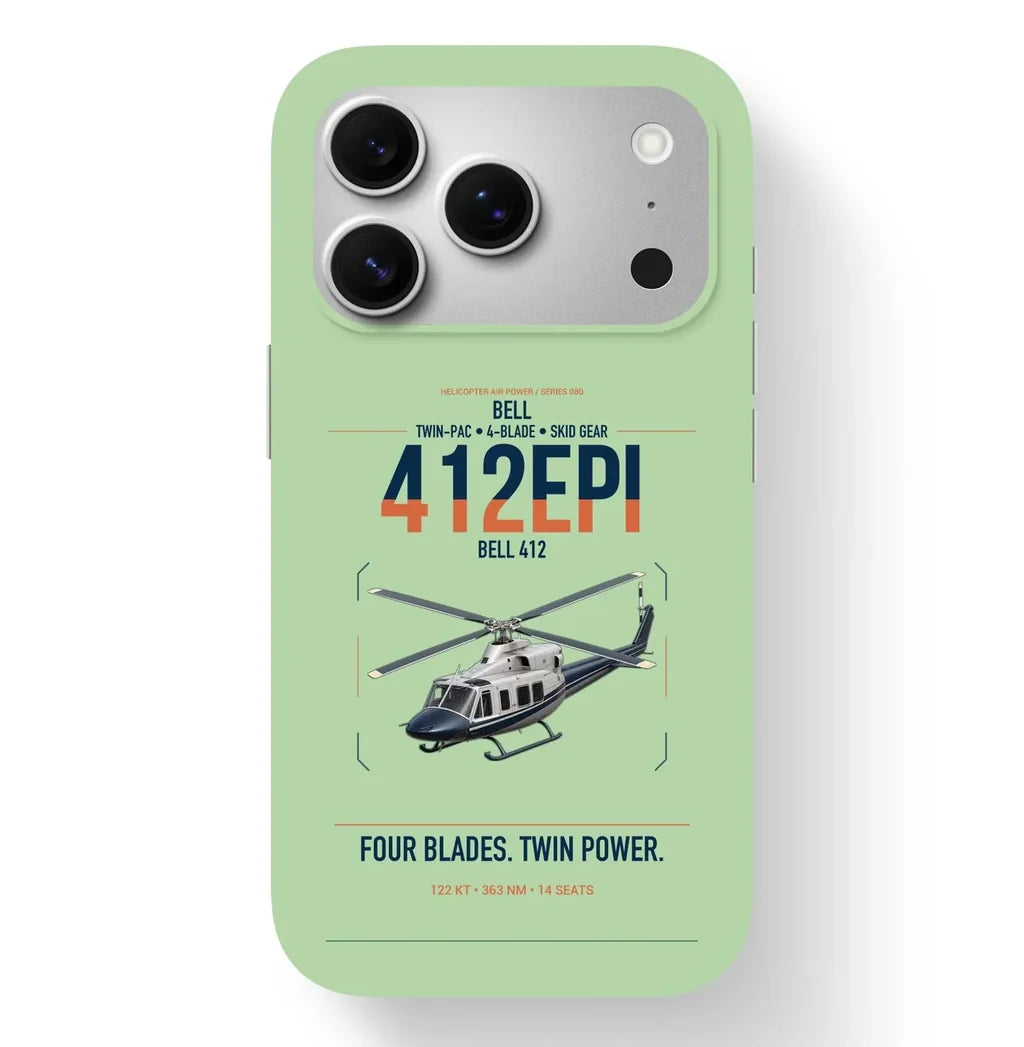 Bell 412EPI design on light green magsafe iphone case, for iPhone 17 Pro