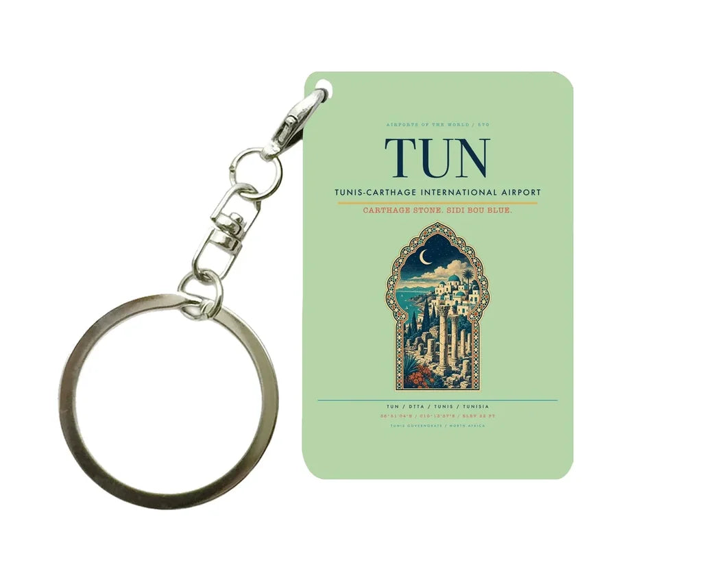 Tunis-Carthage International Airport TUN Key Chain design on light green key chain