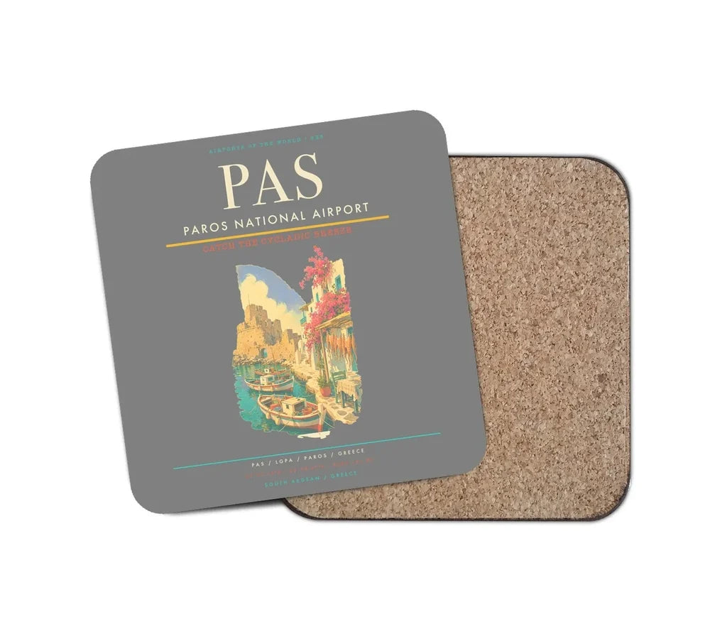Paros National Airport (PAS) design on gray 1 piece coaster