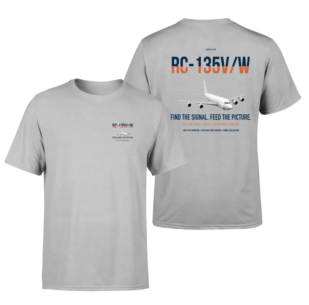 RC-135V W Rivet Joint design on light gray double-side t-shirt, double-side print