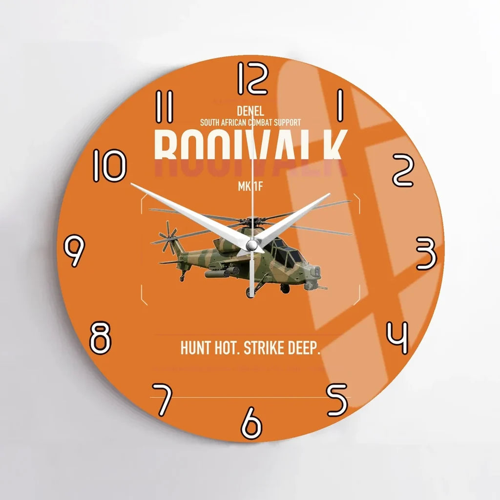 Denel Rooivalk Mk 1F design on orange no frame wall clock