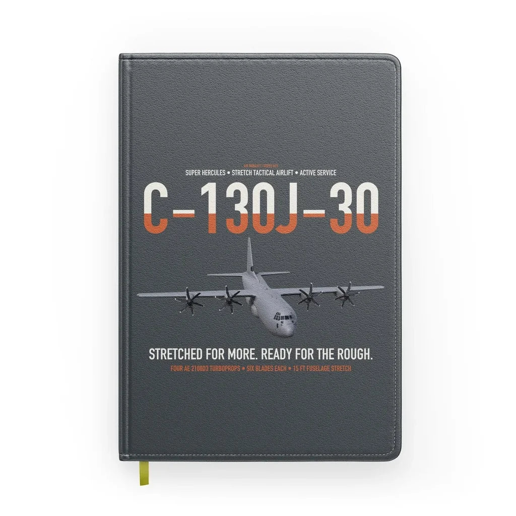 C-130J-30 Super Hercules design on gray notebook