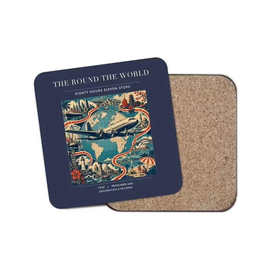 The Round The World - Designed Coasters design on navy blue 1-piece