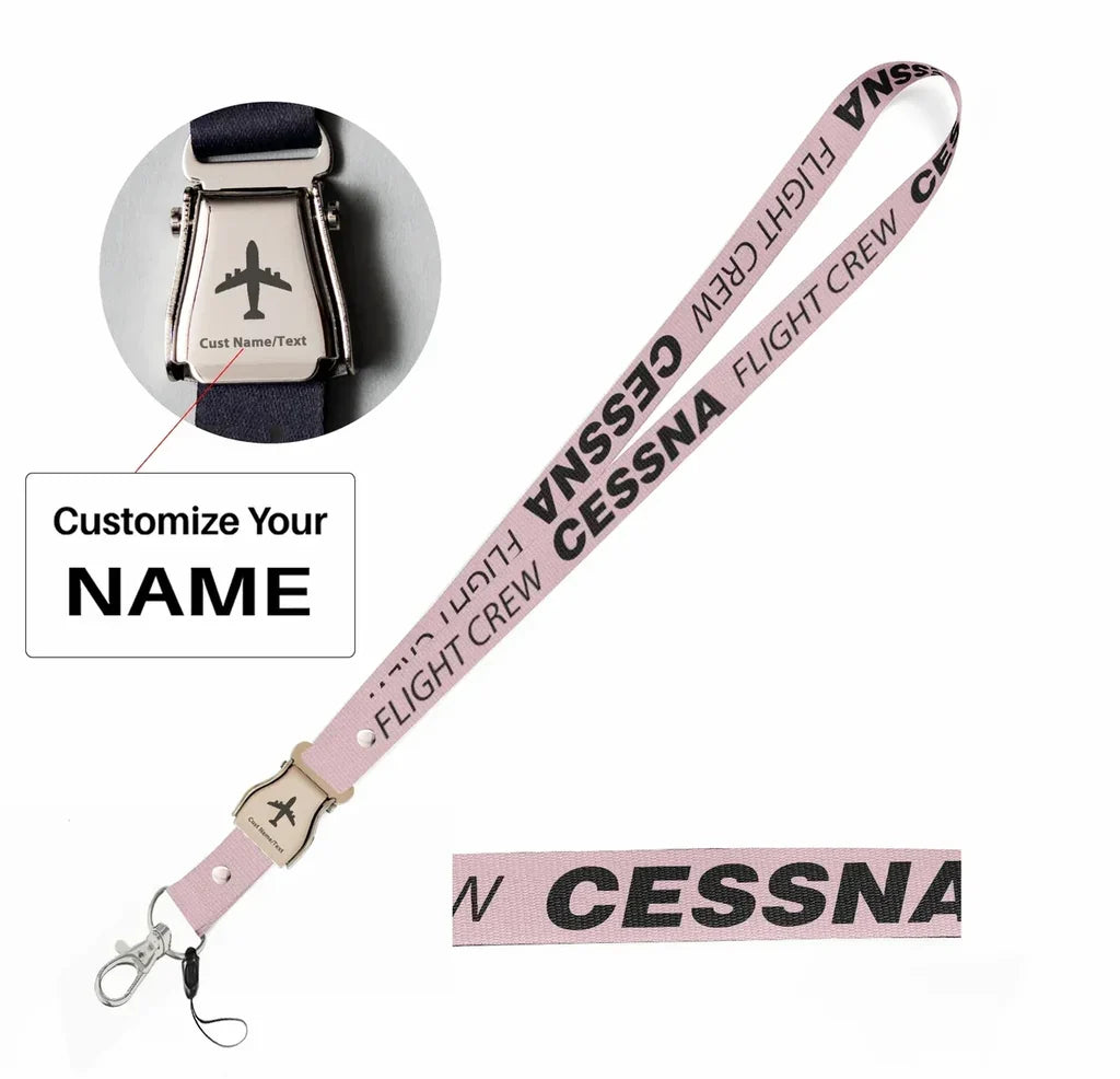 CESSNA Flight Crew seat belt lanyard - pink with name