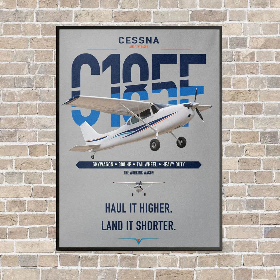 Cessna A185F Skywagon vertical canvas print - framed - light gray background