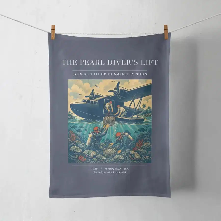 VINTAGE G4271 - The Pearl Diver's Lift - Designed Towels design on navyblue