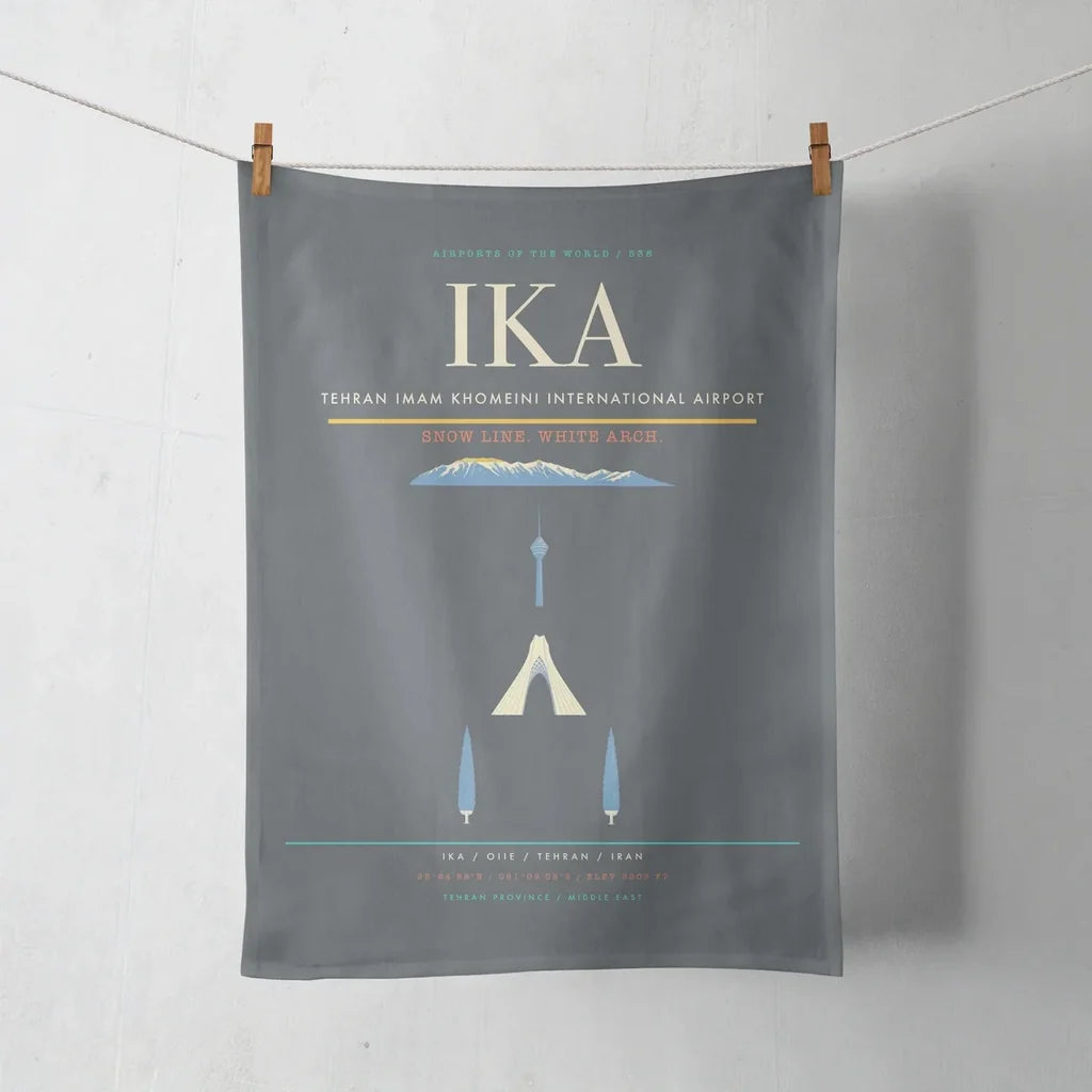 Tehran Imam Khomeini International Airport (IKA) design on gray towel