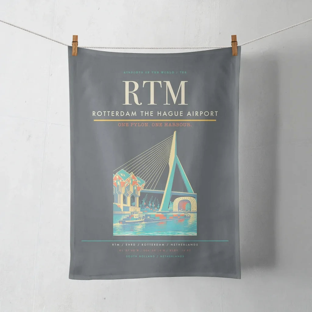 Rotterdam The Hague Airport (RTM) design on gray towel