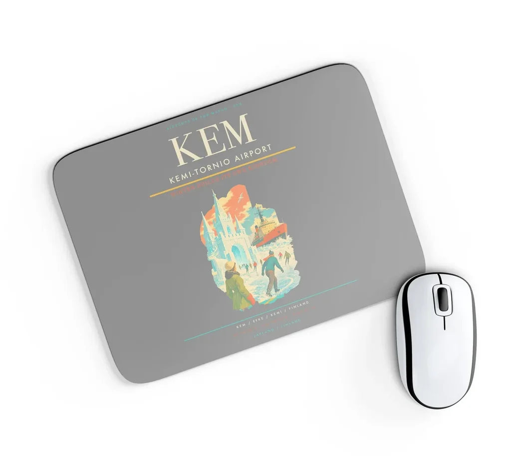 Kemi-Tornio Airport (KEM) design on gray rectangle mouse pad