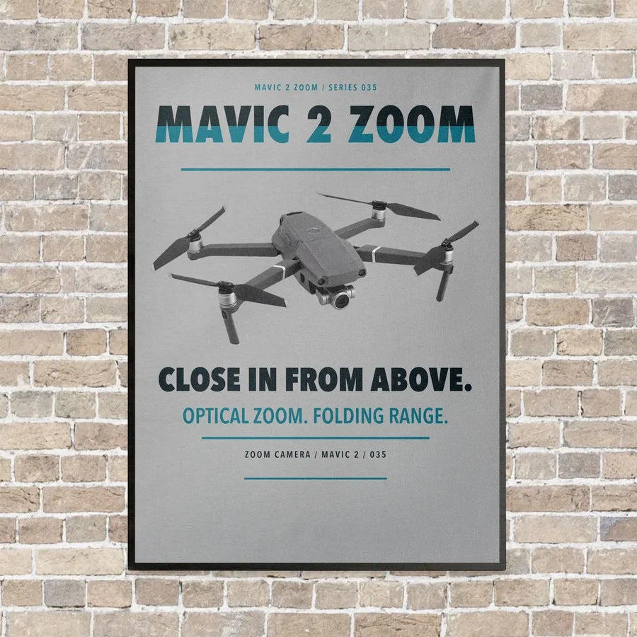 DJI Mavic 2 Zoom vertical canvas print - framed - light gray background